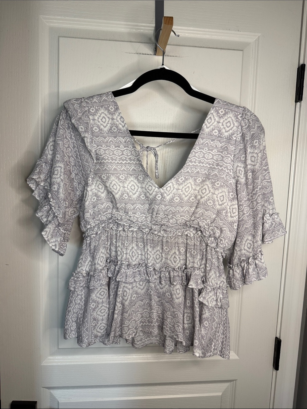 Fate Light Gray Printed Ruffle Peplum Top
